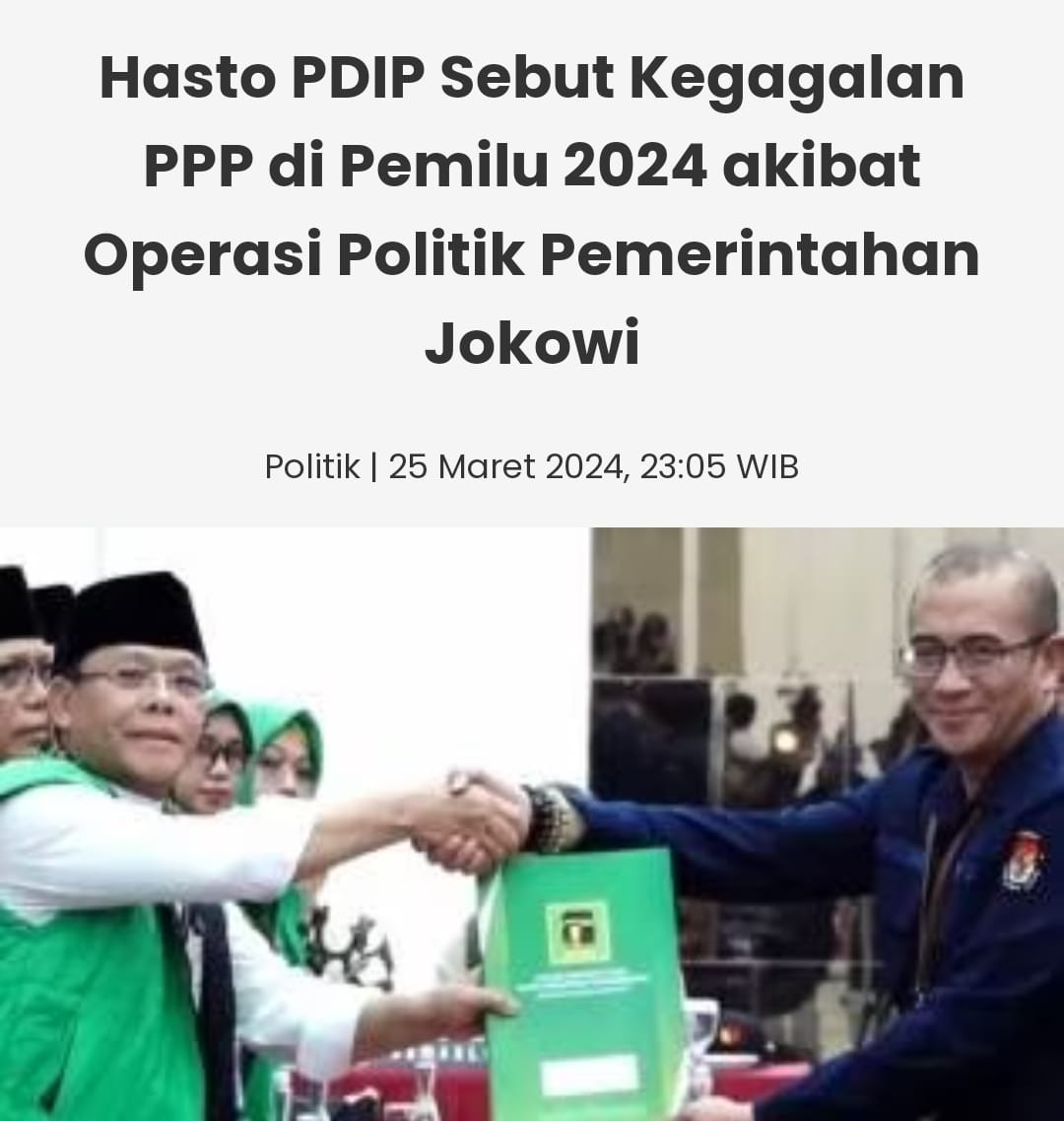 S A L A W I . . . Itulah Hasto, ga tahu kudu omong apa atas prahara yang menimpa diri dan partainya, langsung saja dia munculkan nama Jokowi. Untuk mendukung gagasannya, serta merta dia mengambil diksi operasi politik. Menurut Hasto, suara PPP tergerus karena berbagai…