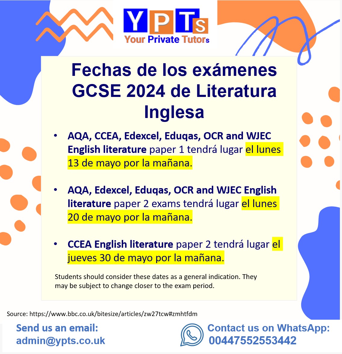 Marquen sus calendarios 📚📑 Fechas de los exámenes de literatura inglésa GCSE 2024

 #gcse #alevels #tip #maths #ExamensGCSE #physics #chemistry #biology #science #maths #british  #gcsemaths #english #gcse2024 #parentingtips #alevel #findtutor #universitytutor #aqa #edexcel