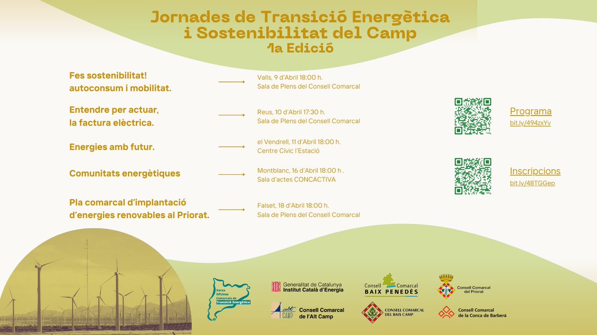 🗣️♻️ Presentem les Primeres Jornades de Transició Energètica del Camp de Tarragona. Us hi esperem!