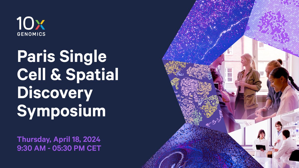 Join us in person for the Paris Single Cell &amp; Spatial Discovery Symposium. Don't miss this content-rich day of talks from leading researchers on #singlecell &amp; #spatial research, data analysis, and 10x-pert panel discussions. Register now: bit.ly/4cIBKfw