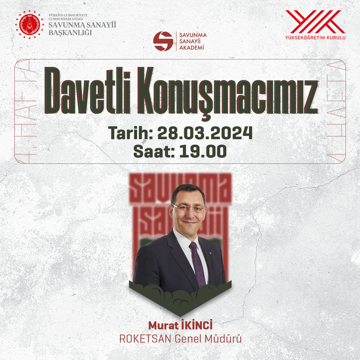 📢 Savunma Sanayii 401 Eğitim Programı Devam Ediyor! @Roketsan Genel Müdürü Sayın Murat İkinci'nin açılış dersi ile Savunma Sanayii 401 Eğitim Programı Devam Ediyor! 🗓️28.03.2024 🕖19.00 @savunmasanayii @vizyonergenccom #SavunmaSanayiiAkademi #SavunmaSanayii401 #VizyonerGenç