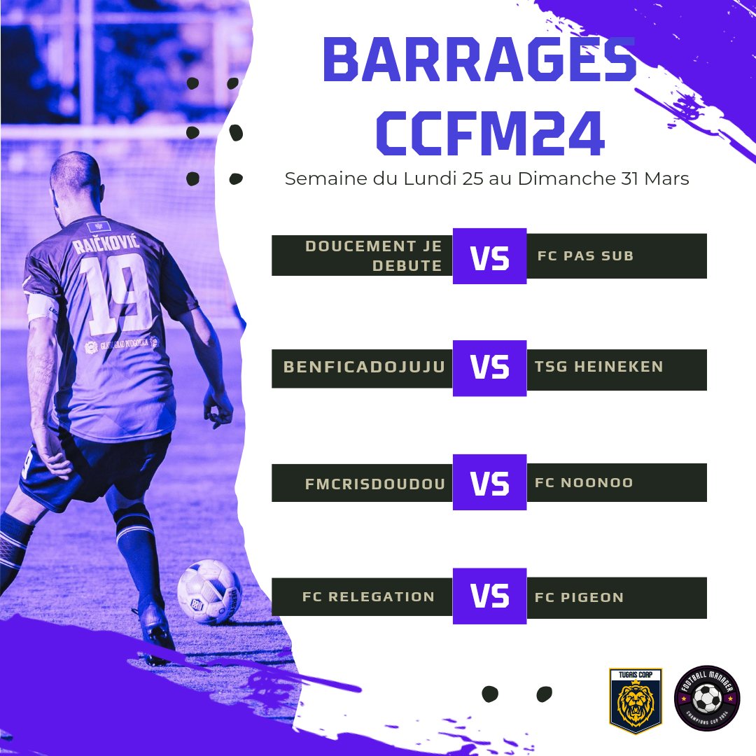Tugais__'s tweet photo. Champions Cup Football Manager 2024⚽️🏆🥇

Que les choses sérieuses commencent ! Finit les tergiversations, maintenant ça passe ou ça casse 🎯

Voici les 8 affiches des barrages pour rejoindre les 1/8e 

#FM24 #CCFM24 #fmultras https://t.co/ESXqW3os75