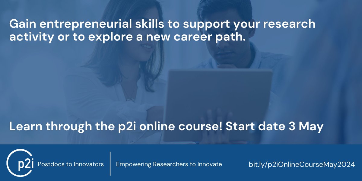 #Postdocs! Did you know academic and non-academic employers value individuals who demonstrate entrepreneurial characteristics & business awareness? Participate in our online course to develop your skills. Our next cohort starts 3 May. Apply here: bit.ly/p2iOnlineCours…