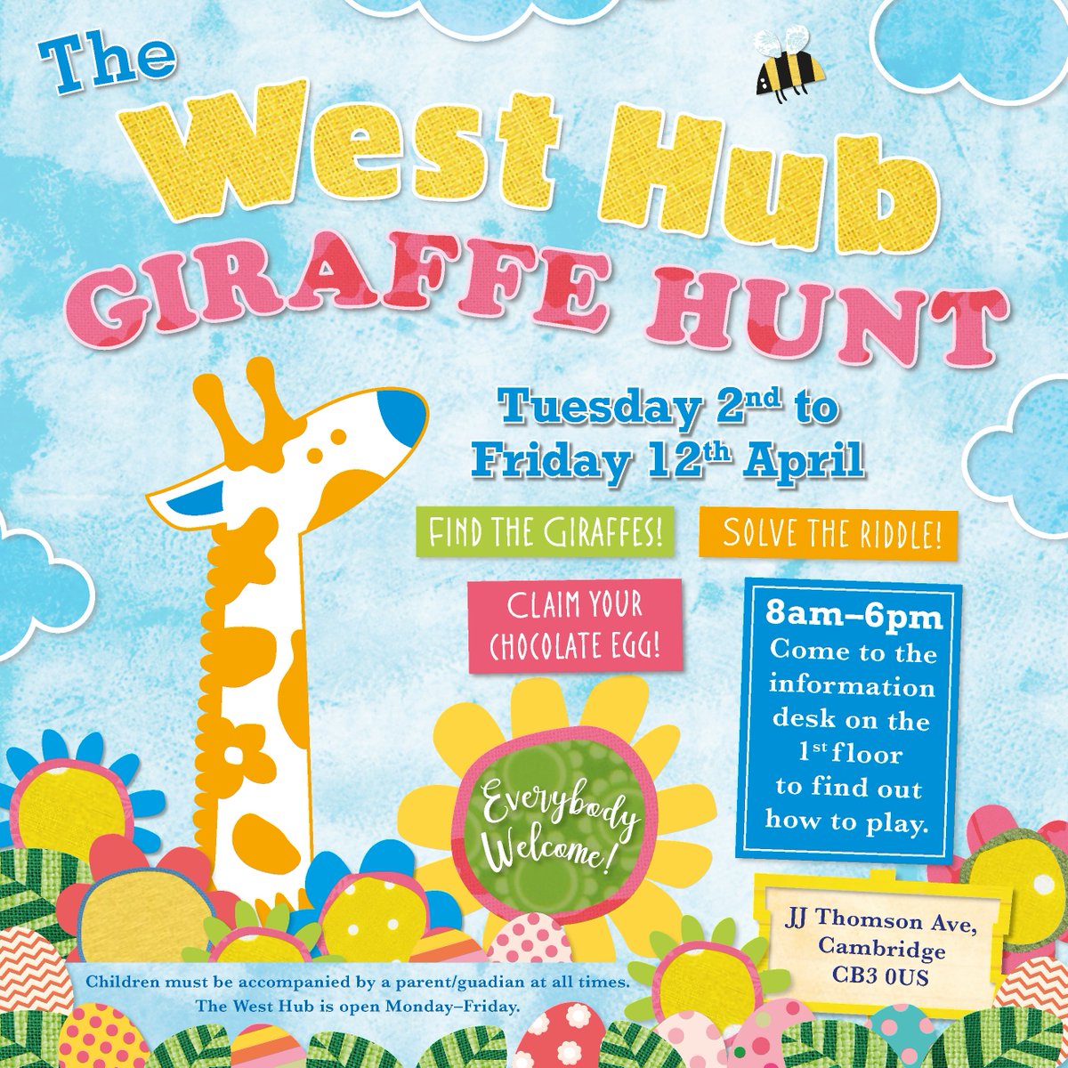 🦒Join Hubert on an adventure at the West Hub Giraffe Hunt!🦒

📅 When: Tuesday, 2nd April - Friday, 12th April
🕗 Time: 8am - 6pm daily

🔍 Come and find the hidden giraffes, solve the riddle, and claim your delicious chocolate egg! 🍫

🌟 Everybody is welcome to participate! 🌟