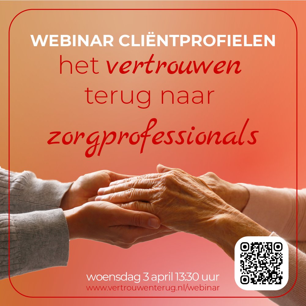 Het roept veel vragen en onrust op; de nieuwe cliëntprofielen. @josdebloek en @jenniferbergkamp nemen je mee in een live webinar. 

Sluit 3 april ook aan. 13:30 uur. Inschrijven is niet nodig.
vertrouwenterug.nl/webinar