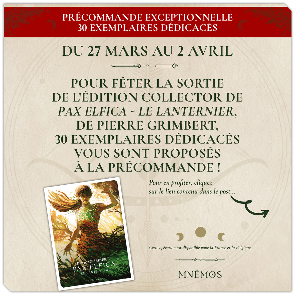 Les éditions Mnémos (@editionsmnemos) on Twitter photo Opération précommande !
Du 27 mars au 2 avril, pour fêter la sortie de l’édition collector de Pax-Elfica – Le Lanternier, de <a href="/PierreGrimbert/">Pierre Grimbert</a> , 30 exemplaires dédicacés vous sont proposés à la précommande : urlz.fr/q2EL !
Avec les #XIIsinges @Claude_GT et <a href="/Loludian/">Jérôme Barthas</a> Opération précommande !
Du 27 mars au 2 avril, pour fêter la sortie de l’édition collector de Pax-Elfica – Le Lanternier, de <a href="/PierreGrimbert/">Pierre Grimbert</a> , 30 exemplaires dédicacés vous sont proposés à la précommande : urlz.fr/q2EL !
Avec les #XIIsinges @Claude_GT et <a href="/Loludian/">Jérôme Barthas</a>