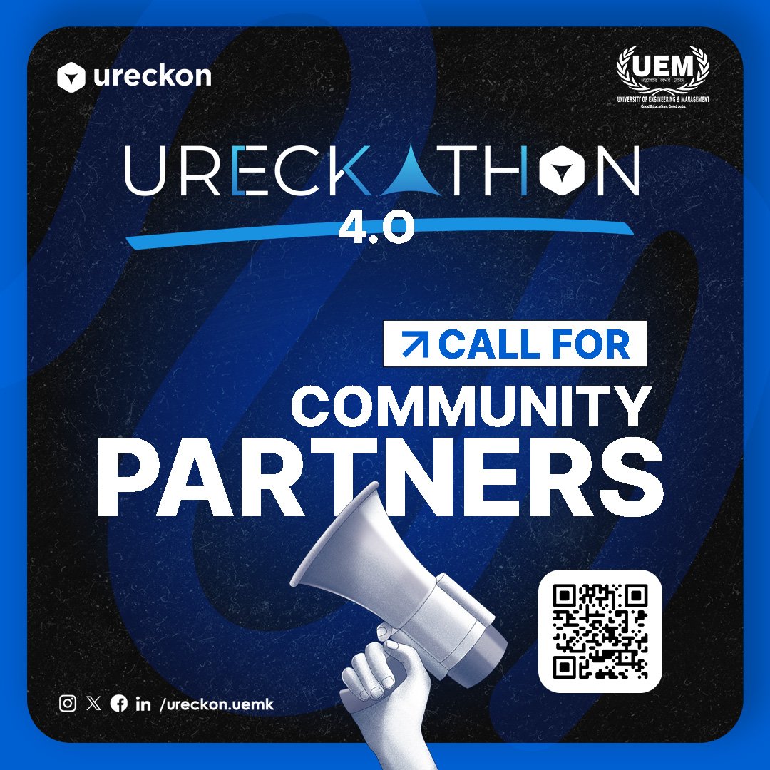 'Ready to accelerate innovation? Join forces with Ureckathon, the leading hackathon event. Partner with us to ignite creativity, amplify your network, and co-create the future. Interested in collaboration? Get in touch now!' #URECKATHON #ureckon #uemkolkata