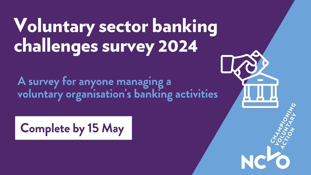 📢 Can we bank on the banks? Tell us about your experiences of banking. Your story will help us continue to advocate for better banking services for voluntary organisations. Complete our survey by 15 May: forms.office.com/e/p450kFNfbf