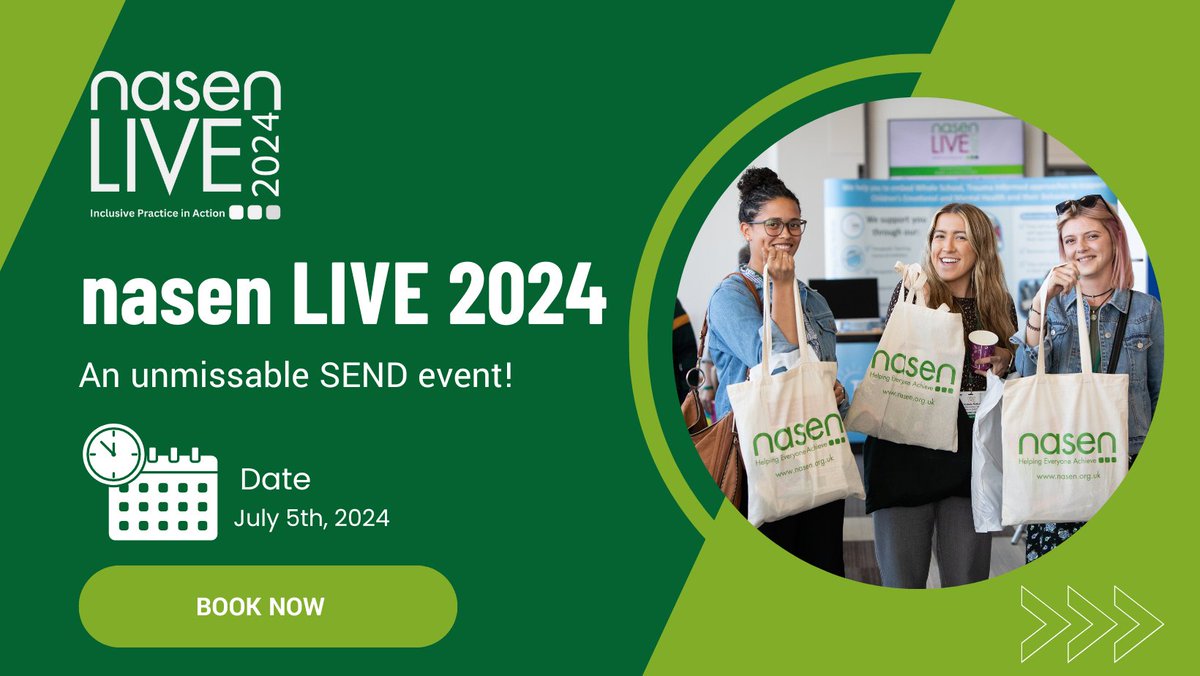 Tickets for #nasenLive2024 are selling fast! 

Attend seminars by sector-leading speakers, explore the award-winning SEND exhibition, and network with professionals who understand your journey. Don't miss out! Secure your place now! 

ow.ly/ykjY50R2574