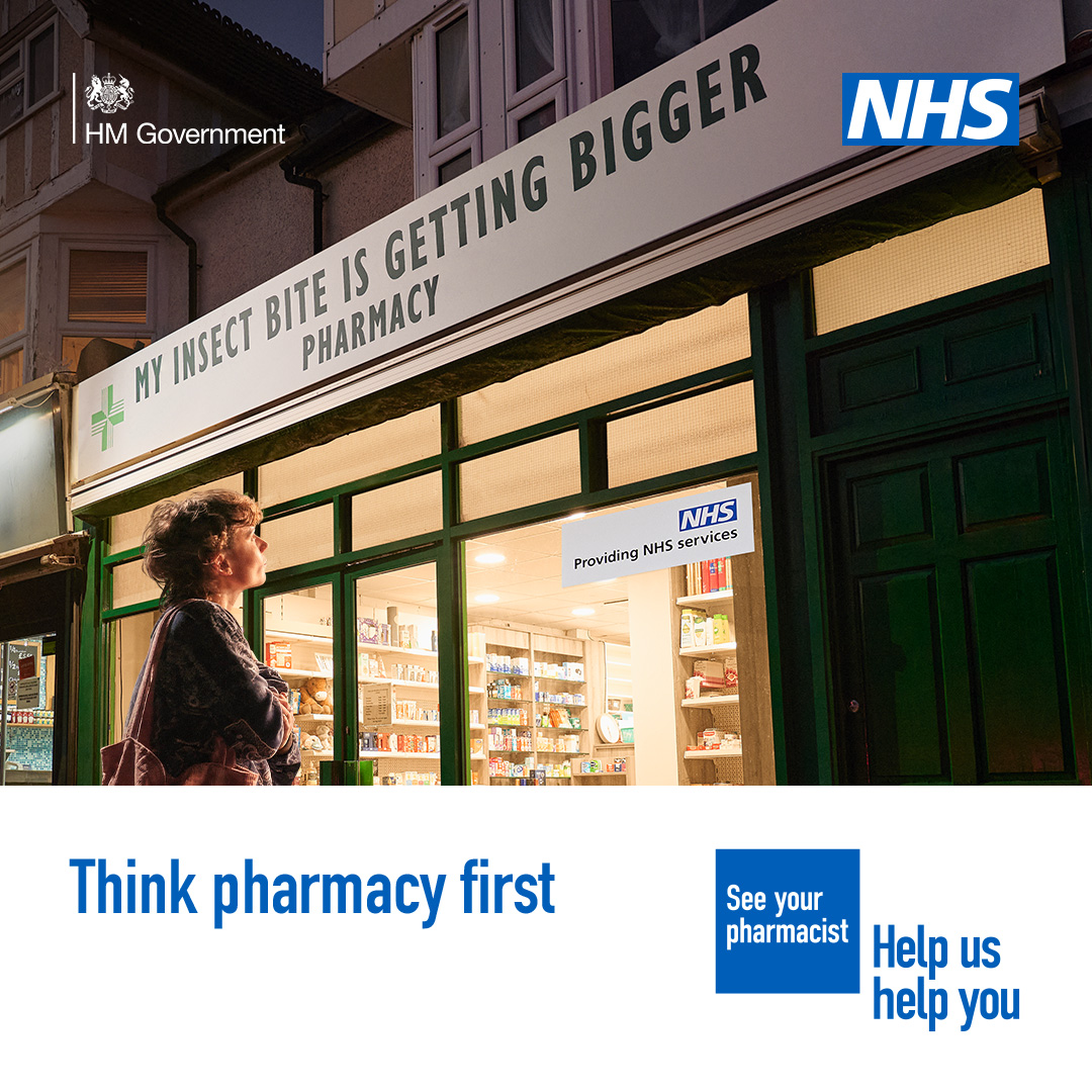NHSSurreySussex's tweet photo. Insect bite? 🦟

If needed your pharmacist can now provide some prescription medicine without seeing a GP.

Think #PharmacyFirst

Many community pharmacies are open this bank holiday weekend to help with info, advice, medicines and more.

Find out more https://t.co/Uoi4YAvrH0 📲 https://t.co/KHT9svCILM