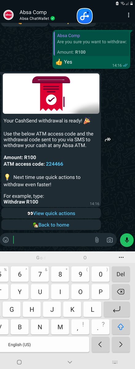 @5FM @AbsaSouthAfrica @AbsaSouthAfrica @5FM 
#AbsaChatWallet 
#5WeekendBreakfast 
Receive and withdraw Cashsend is one of the many perks of using Absa's Chatwallet