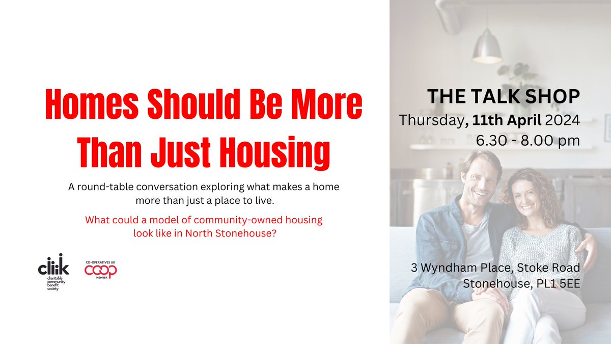 We're starting a conversation about what a model of community-led housing might look like in North Stonehouse. We believe that homes should be more than just houses. Check out our event on the 11th April. eventbrite.co.uk/e/homes-should…