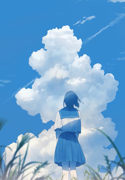 「cloudy sky school uniform」 illustration images(Latest)