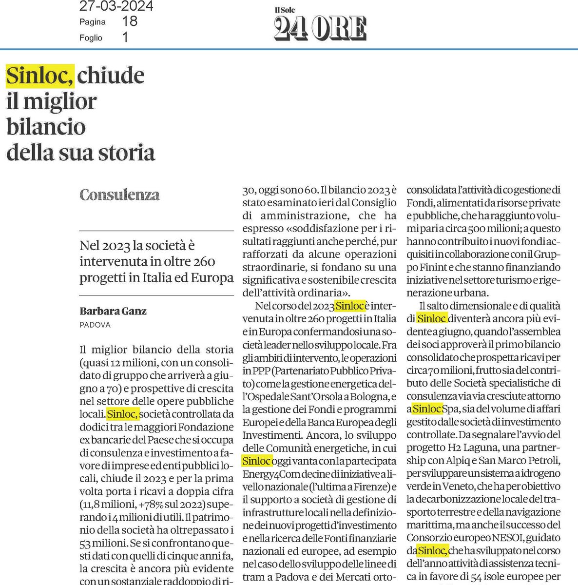 Un anno di forte crescita e di obiettivi raggiunti per <a href="/Sinloc_spa/">SinlocSpa</a> 
Ieri il CdA ha approvato il bilancio 2023 con ricavi a 11,8 Mln€ +78% su 2022
A giugno il primo bilancio consolidato con ricavi previsti per circa 70 Mln€
Leggi qui👉sinloc.com/sinloc-chiude-…
#noimotoredisviluppo