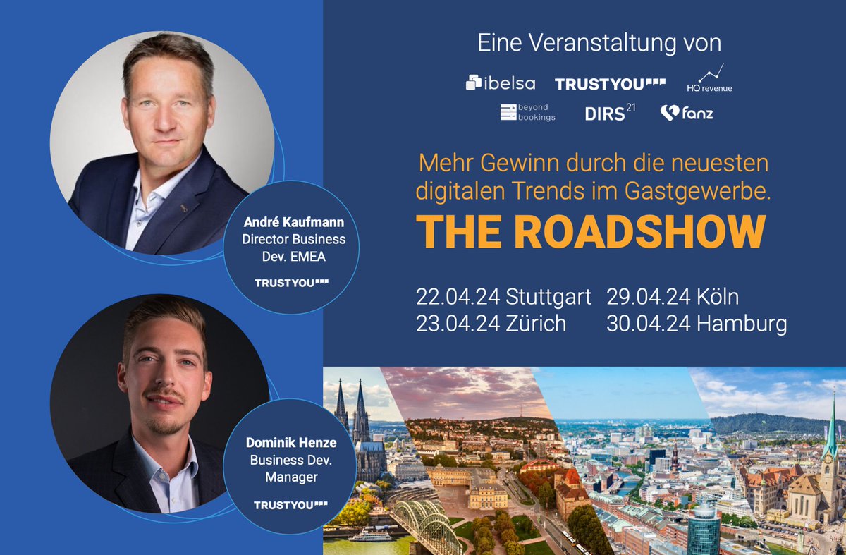 Discover the future of the hotel industry at TrustYou's exclusive roadshow! 🌍🛣️Limited spots left! Secure yours now 👉trustyou.com/roadshow/de/?u… Don't miss out on this groundbreaking event with industry pioneers. See you there!  #HotelInnovation #TrustYouRoadshow