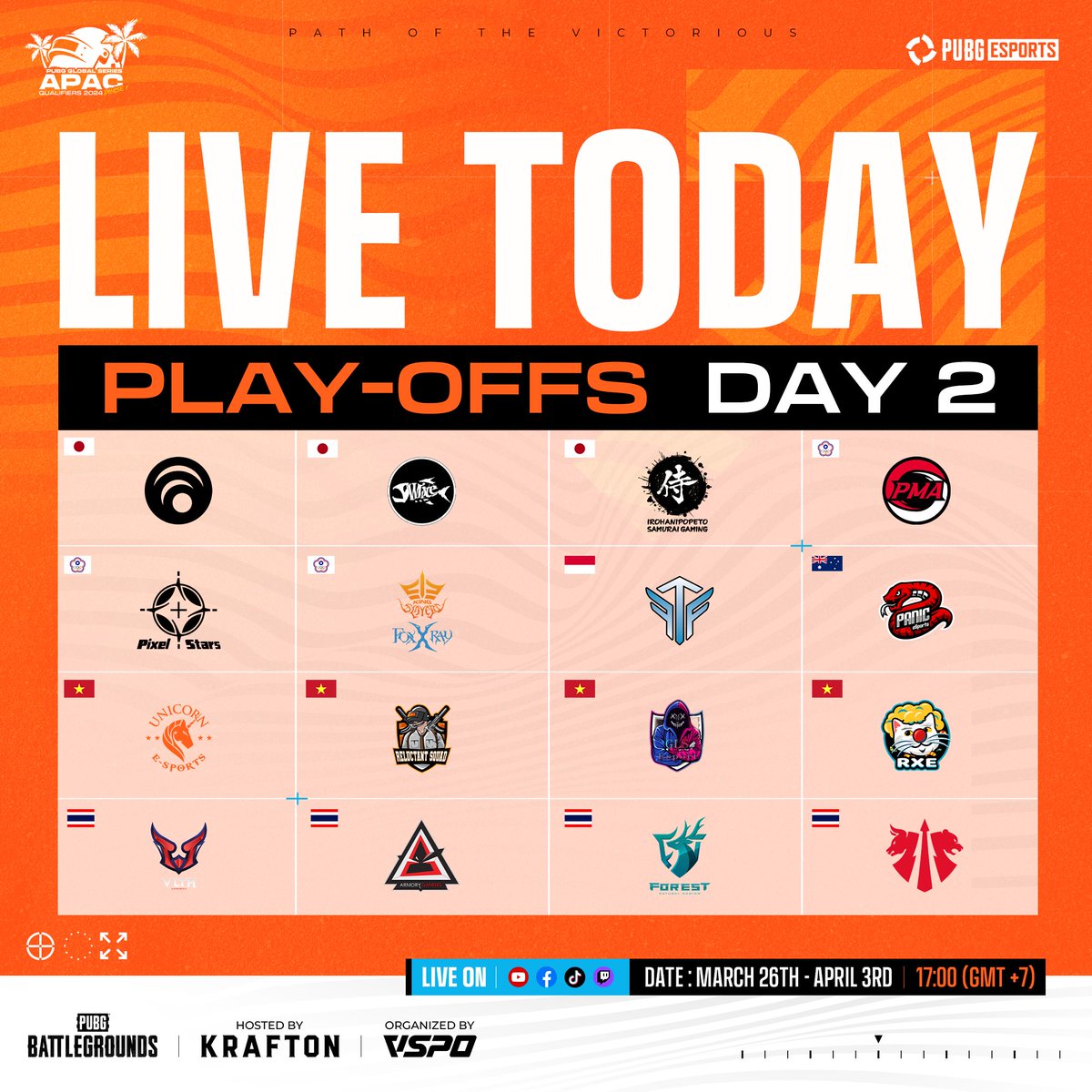 PUBGEsports_JP's tweet image. #PUBG Global Series APAC Qualifier Phase1

Play-offs Day2🔥19時開始予定

🔴youtube.com/watch?v=jQaPHS…
🟣twitch.tv/pubgjapan
🟡pubgesports.com/ja

#PUBGEsports