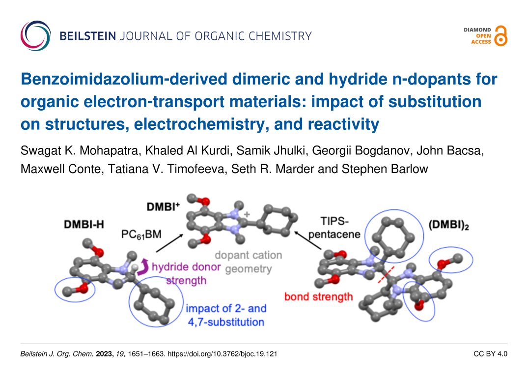 Stephen Barlow @GeorgiaTech and co-researchers give insight into how substituents have different effects on the reactivity of DMBI-H derivatives and of (DMBI)2 species. beilstein-journals.org/bjoc/articles/… #benzoimidazole #CrystalStructure #kinetics 💎🔓 #DiamondOpenAccess #BJOC @samikjhulki
