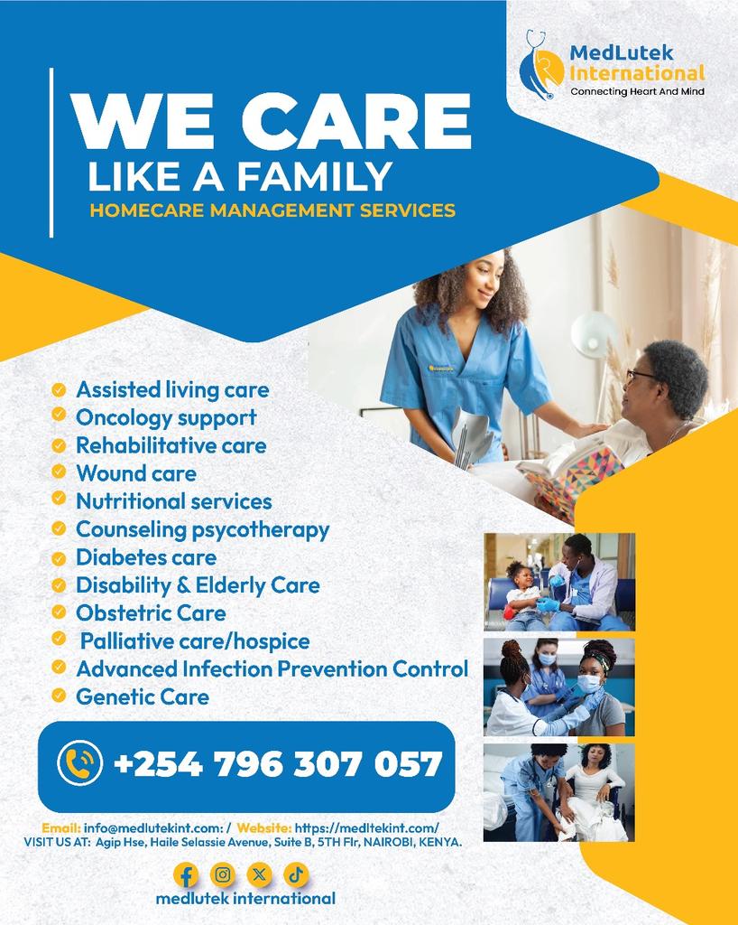 Home is where care begins! 💙 Discover the personalized homecare management services at Medlutek. From skilled Caregivers to attentive companionship, we're dedicated to ensuring your loved ones receive the best care possible. Reach out to us today 0796 307 057 #medlutekcares