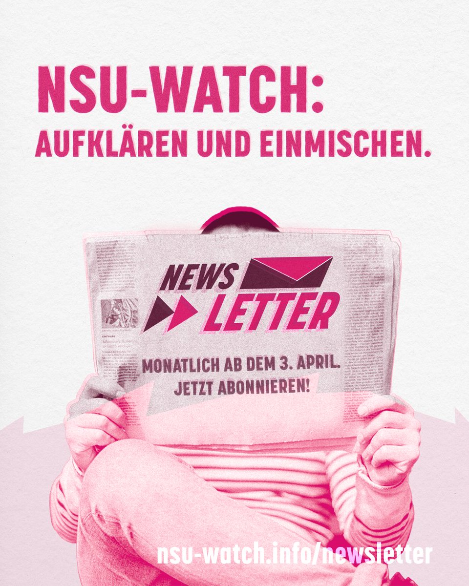 📨 Ab dem 3.April: Unser neuer #Newsletter „Aufklären und Einmischen“! Wir berichten von unserer Arbeit, werfen einen Blick auf Aktuelles zum Thema #RechterTerror und Antifaschismus und geben Tipps, um selbst aktiv zu werden. Jetzt anmelden! 📨 nsu-watch.info/newsletter