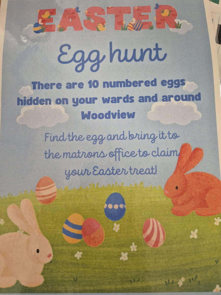 If your at woodview today look out for some little eggs on our easter egg hunt. If you find one come to the matrons office for a treat Keep an eye out for some small chocolate ones as well 👀 @filowe_ @MeganCunliffe2