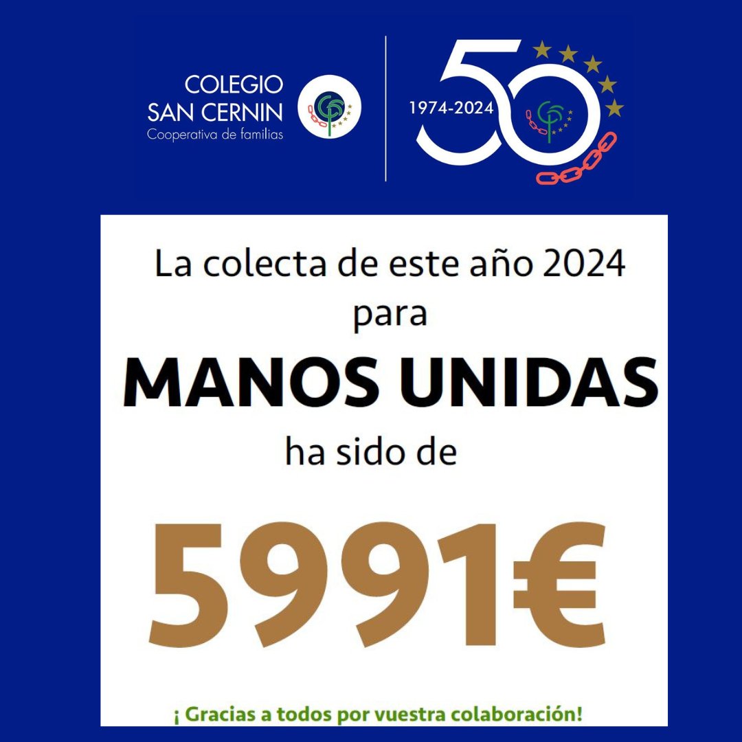 ¡Gracias a todos por vuestra colaboración en la colecta de este año para @manosunidas!
#colegiosancernin #solidaridad