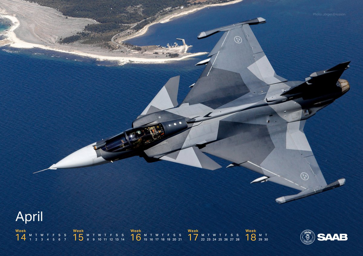 Welcome spring. The Gripen calendar proudly presents Gripen E, tomorrow’s fighter with unique adaptability to master new threats. Photo: Jörgen Ericsson. Download the image here: bit.ly/3c3AZzM. #airforce #aviation #avgeek