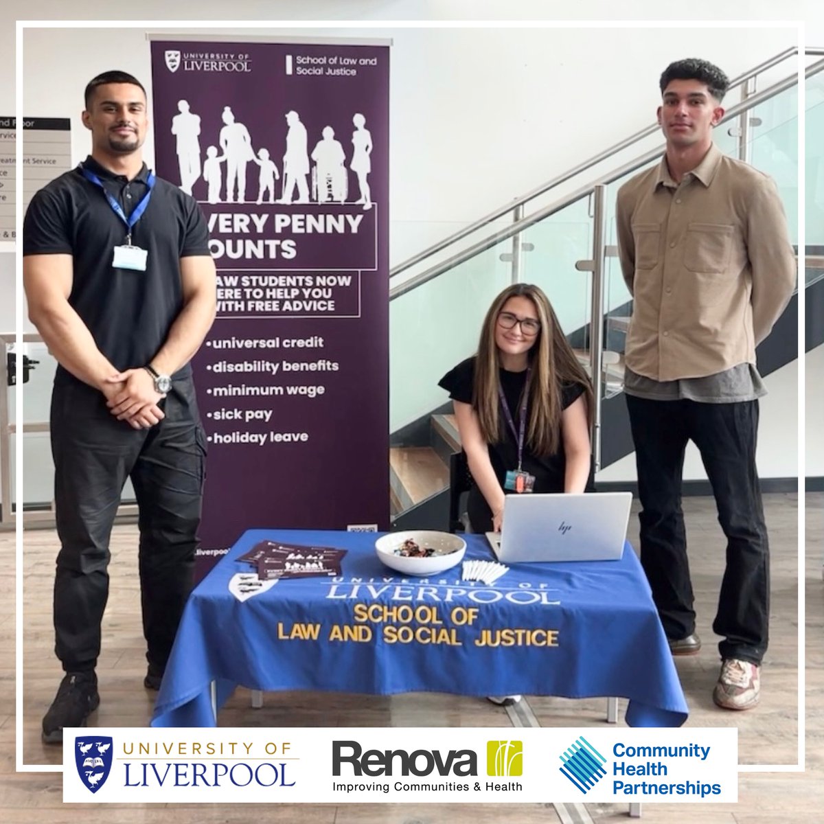 A fantastic project is underway at St Chads Health Centre in #Kirkby with law students from @LivUniSLSJ offering free 'work and welfare' advice sessions to the local community. Read more about this great initiative by Renova, @CHP_estates & @LivUni at shorturl.at/wHMV3 👨‍🎓🏥