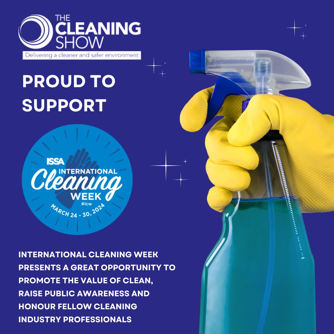 We are proud to support #InternationalCleaningWeek - a unique opportunity to promote the value of clean, raise public awareness, and honour fellow cleaning industry professionals.

#cleaningindustry #cleaning #professionals #thecleaningshow #b2bevents #b2b #cleaningandhygiene