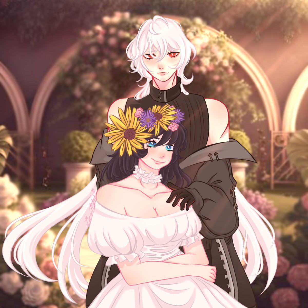 Way too obsessed with Grimmy here!! Definitely my husband of the month 🤍 

Drew him with my mc, Aster!! Absolutely saving for the upcoming DLC! (≧∇≦)/

#ADatewithDeath #WeddingArt