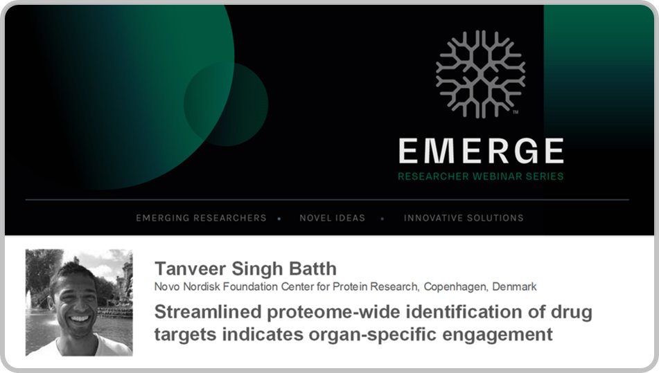 ReSyn Biosciences (@resyn_bio) on Twitter photo Please join us for our latest episode of EMERGE with <a href="/ucdmrt/">Tanveer Batth</a>, hosted by <a href="/StoyanStoychev1/">Stoyan Stoychev</a>. The webinar is based on a recent preprint from <a href="/JesperOlsenLab/">JesperOlsenLab</a> on a streamlined Proteome Integral Solubility Alteration (PISA) assay for small molecule screening
us06web.zoom.us/webinar/regist… Please join us for our latest episode of EMERGE with <a href="/ucdmrt/">Tanveer Batth</a>, hosted by <a href="/StoyanStoychev1/">Stoyan Stoychev</a>. The webinar is based on a recent preprint from <a href="/JesperOlsenLab/">JesperOlsenLab</a> on a streamlined Proteome Integral Solubility Alteration (PISA) assay for small molecule screening
us06web.zoom.us/webinar/regist…