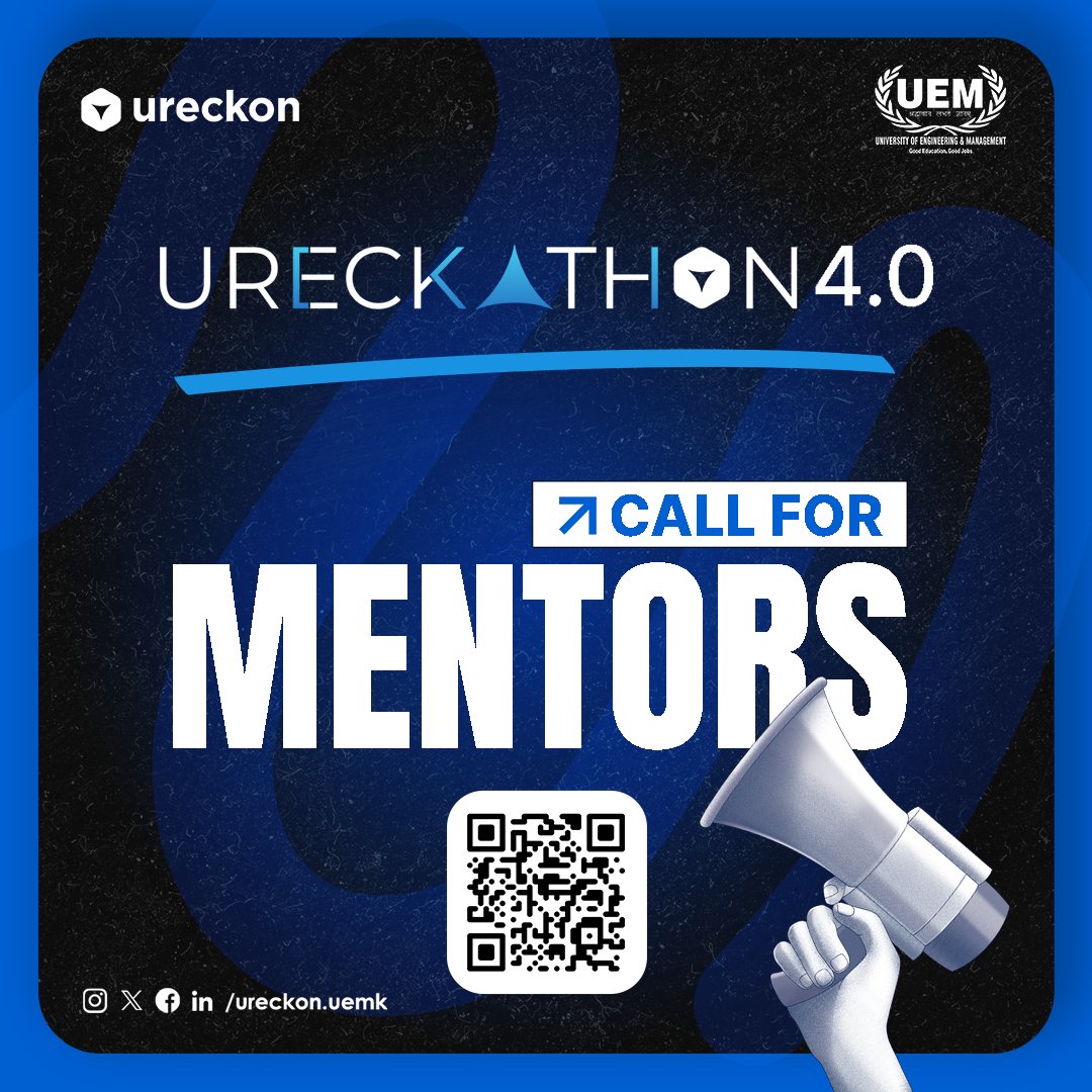 'Level up your impact! Join us as a mentor at Ureckathon, the ultimate hackathon experience. Share your expertise, connect with innovators, and shape the future. Ready to make your mark?' #URECKATHON #ureckon #hackathon #uemkolkata