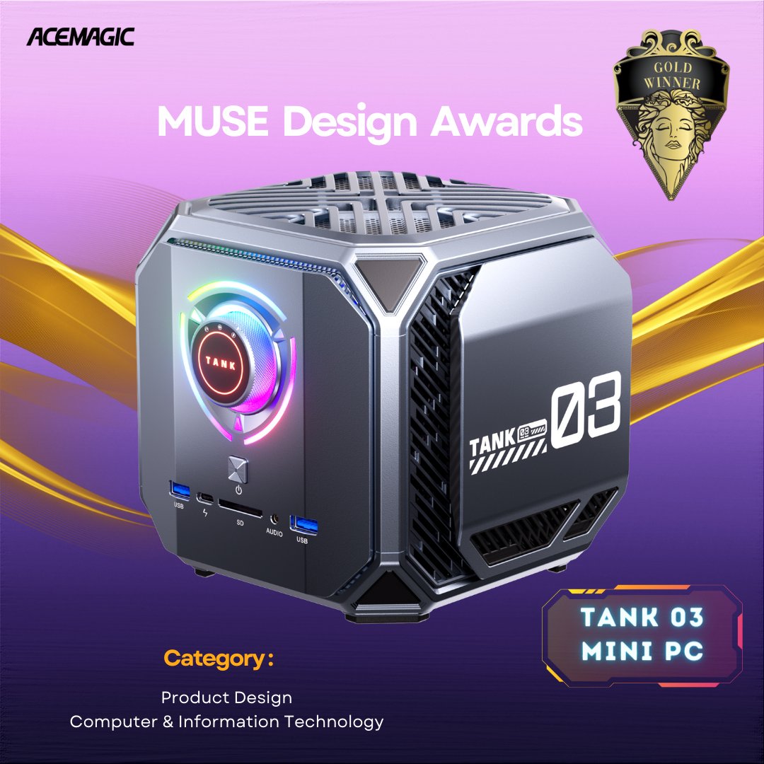 🎉ACEMAGIC Tank03 #MiniPC won 𝗠𝗨𝗦𝗘 𝗗𝗲𝘀𝗶𝗴𝗻 𝗔𝘄𝗮𝗿𝗱𝘀 Gold Winner 2023 🥳🎉
Category: Product Design - Computer & Information Technology
👇
design.museaward.com/winner-info.ph…

Shop your #ACEMAGICTank03 Mini PC
🛒💨 bit.ly/acemagic_tank0…

#musedesignawards #tank03minipc
