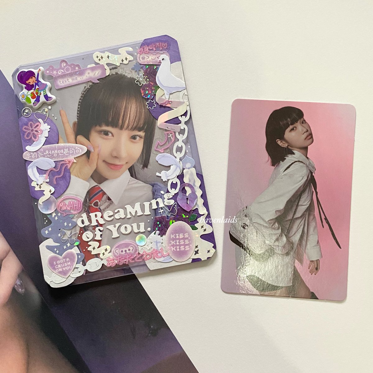 havenlaids's tweet photo. wts rei ive &amp; chaewon photocards 𐙚

一 details &amp; vidcon dm 💌
一 55k both (free 2 toploader deco!)
一 shipping through medan, 🍊 https://t.co/kvOMxVT5CN