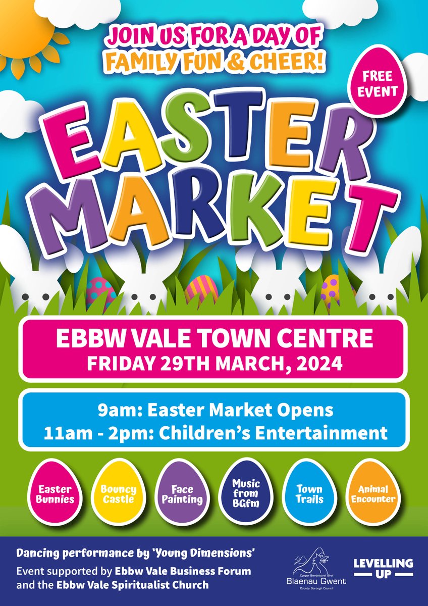 Ebbw Vale Town Centre is 'the' place to be for an unforgettable Easter celebration! Join us for a day filled with fun and fantastic entertainment for all the family! #shoplocal #supportlocal #Easterfun #TownCentreTeam