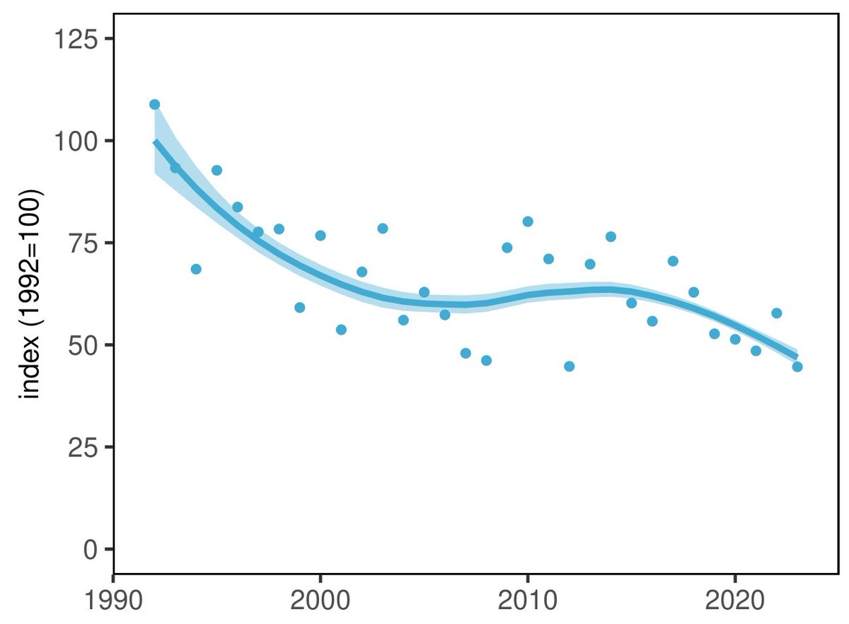 Since the start of Dutch Butterfly Monitoring the number of butterflies in NL has declined with more than 50%. 2023 showed the lowest indexes for nine species, only two species had their highest index.