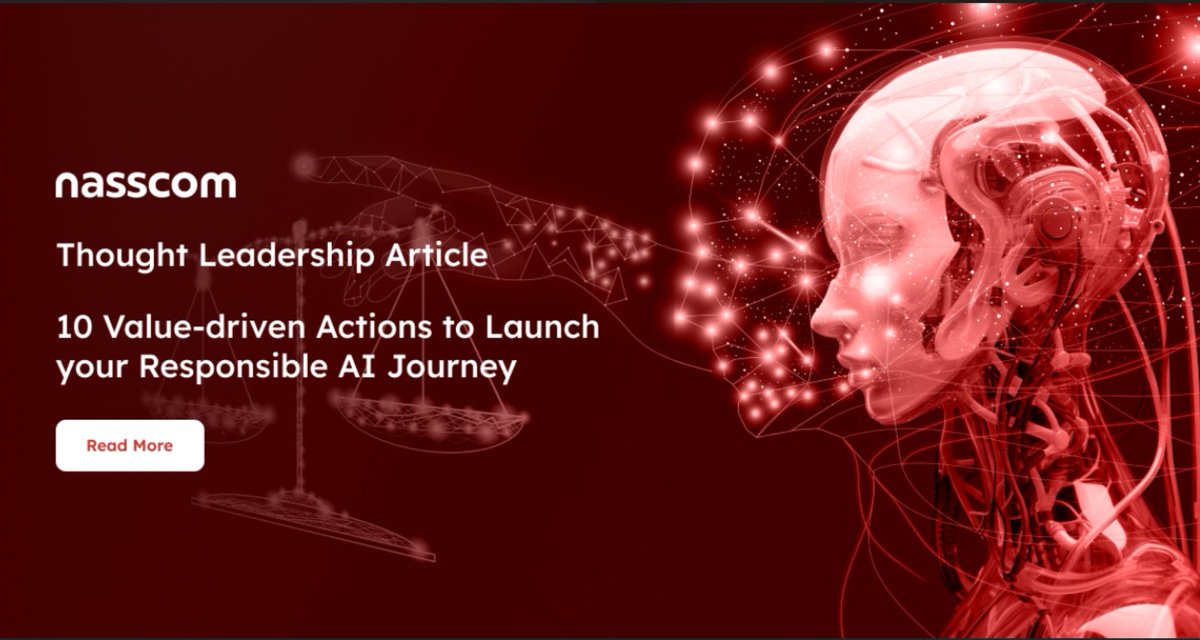 🚀 #ResponsibleAI is crucial for building trust, hence organizational success. 

✍️Read our latest blog on 10-actionable steps for organizations using #generativeAI to  foster ethical advancement, written by Sundaraparipurnan Narayanan. 👇
🔗nasscom.in/ai/10-value-dr…

#nasscomai