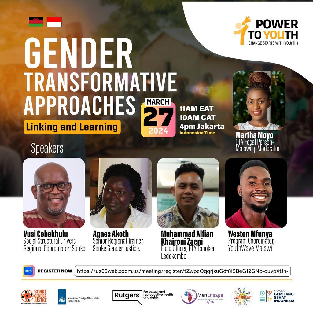 Join the ongoing session for insightful discussions on the implementation of Gender Transformative Approaches- -GTA in Malawi and Indonesia Register and participate using the attached link us06web.zoom.us/meeting/regist…