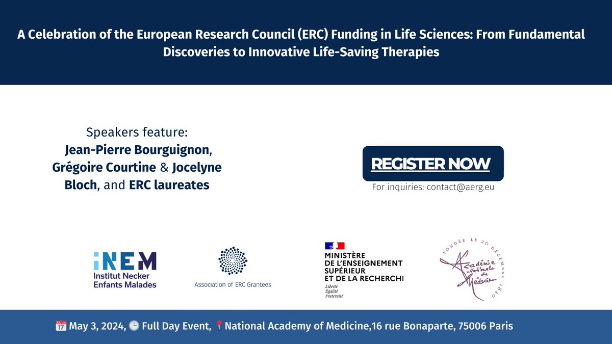 📢 Join us in Paris on May 3rd! Limited seats available! Register now: bit.ly/4auDVkL Agenda and more details ➡️ bit.ly/3PGJk0i #ERCGrantees #ScientificExcellence