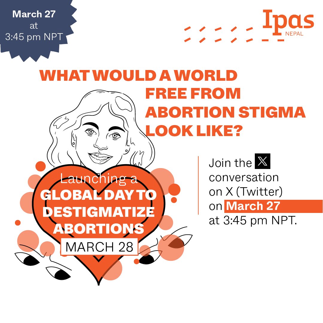 Ahead of the Global Day to Destimatize Abortions, we are joining our partners from <a href="/Ipas_Nigeria/">Ipas Nigeria Health Foundation</a> , @IDFtweetz 
and <a href="/IpasNepal/">IpasNepal</a> for a discussion on “What Would A World Free from Abortion Stigma Look Like?”. Join in using the hashtag #DestigmatizeAbortions #March28 <a href="/inroadsGlobe/">inroads</a>
