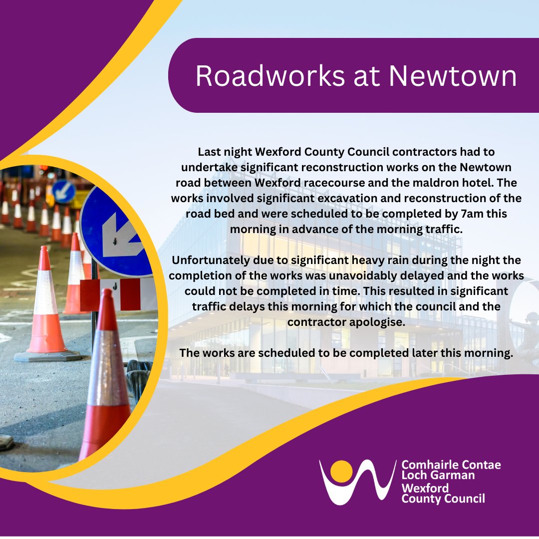 Please see the following statement regarding roadworks on Newtown Road. We apologize for any inconvenience this may be causing.
