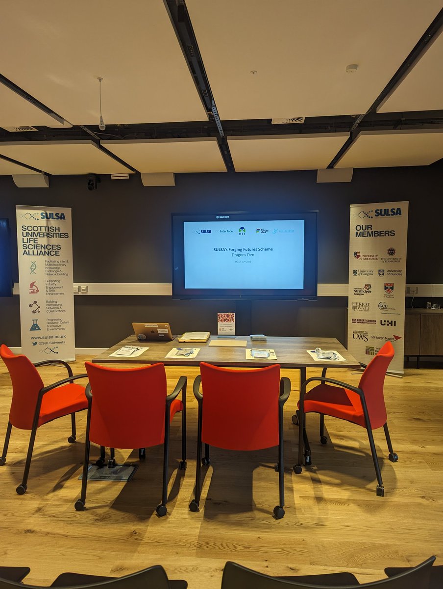 Getting set up for our Dragons Den challenge today at @Opportunity_NE1 BioHub in collaboration with @InterfaceOnline Our challenge sponsor is @HIEScotland and this event is made possible by @scotent Ecosystem Fund Excited for a day of innovative life sciences pitches!
