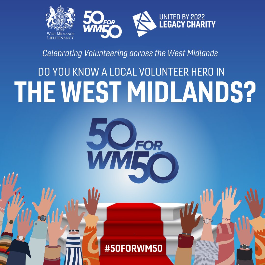 Time's running out! You have 2 weeks left to nominate an outstanding volunteer, who's making a difference. Nominate your local volunteer hero: unitedby2022.com/50forwm50/
#50FORWM50 #Volunteering #UB22 #WestMidlands