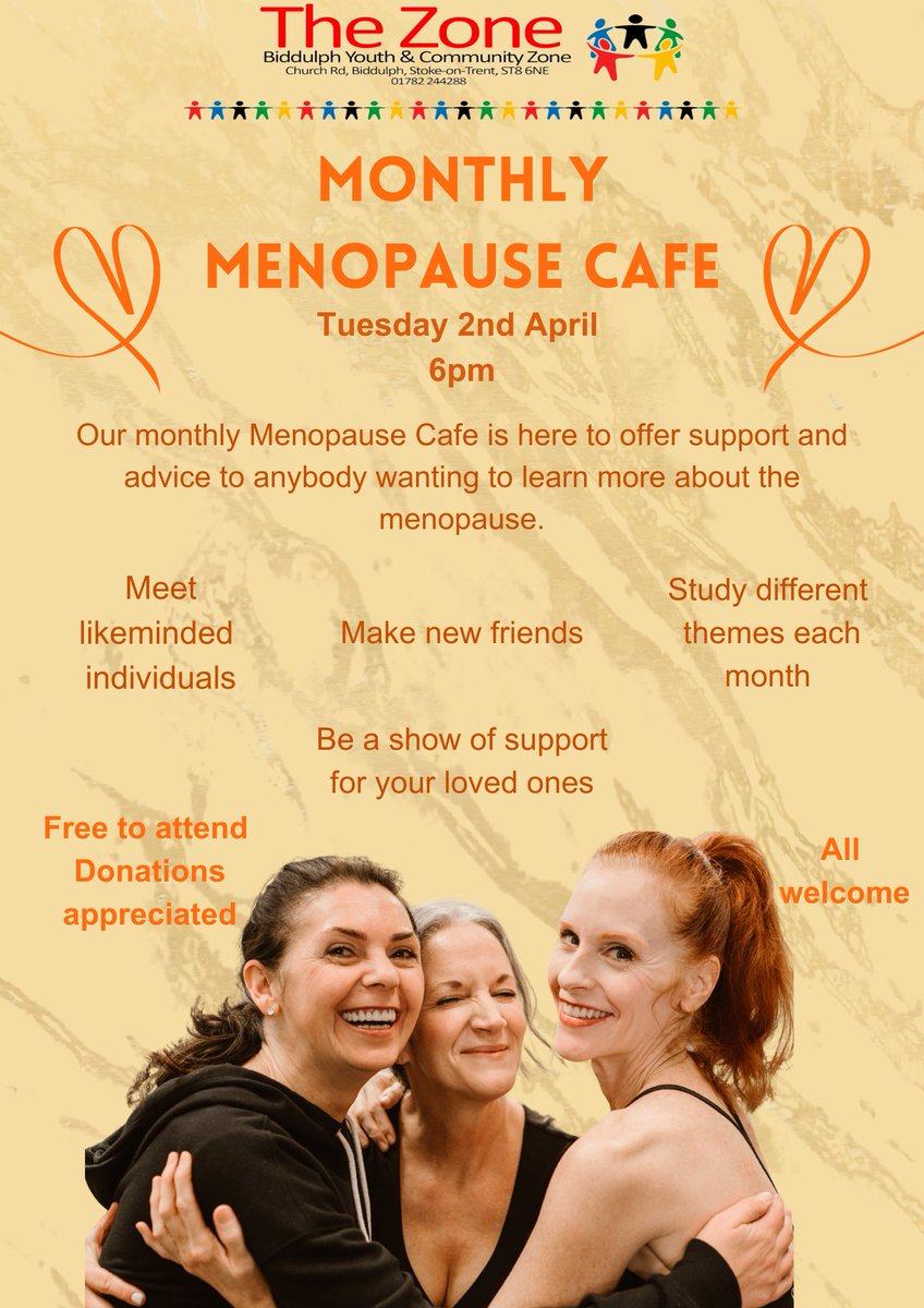 Our next Menopause Cafe will be focusing on weight gain. If you feel you would benefit from learning more about this, please do come along next Tuesday 6th April at 6pm. #BYCZ #menopausecafe #biddulph