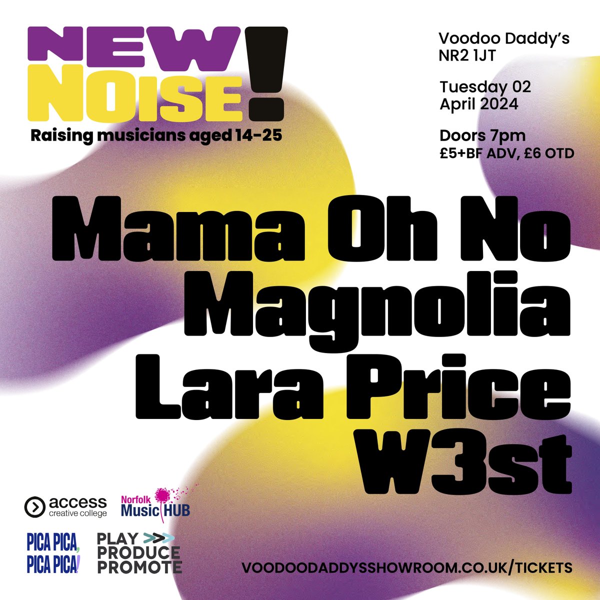 Very excited for the next New Noise! gig bringing Norfolk's best, breaking young acts to Voodoo Daddy's Norwich! Don't miss performances from @mama0hn0, Magnolia, @larapriceband and W3st! 🎶 🗓 Tues 2nd April 7pm 🎟️ buff.ly/4acPPjy