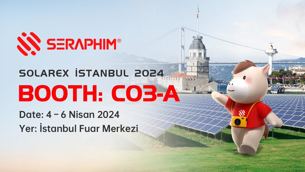 🔆Get Ready for SolarEx Istanbul 2024!🌍

Seraphim is thrilled to announce our participation in SolarEx Istanbul 2024, the premier exhibition for solar energy in Turkey! 

🗓️ Date: April 4 - 6, 2024
📌 Venue: Istanbul Fair Center, Turkey
🏠 Booth: H2-C03A

#SolarExIstanbul #Solar