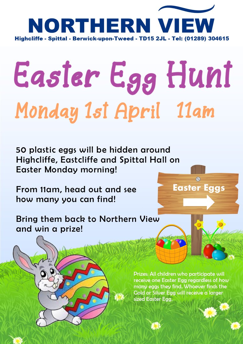 Who's egg-cited for our Easter Egg Hunt on Monday? The eggs will be ready for collection at 11am, head out, see how many you can find, then bring them to Northern View for your Easter Egg prize! #BerwickUponTweed