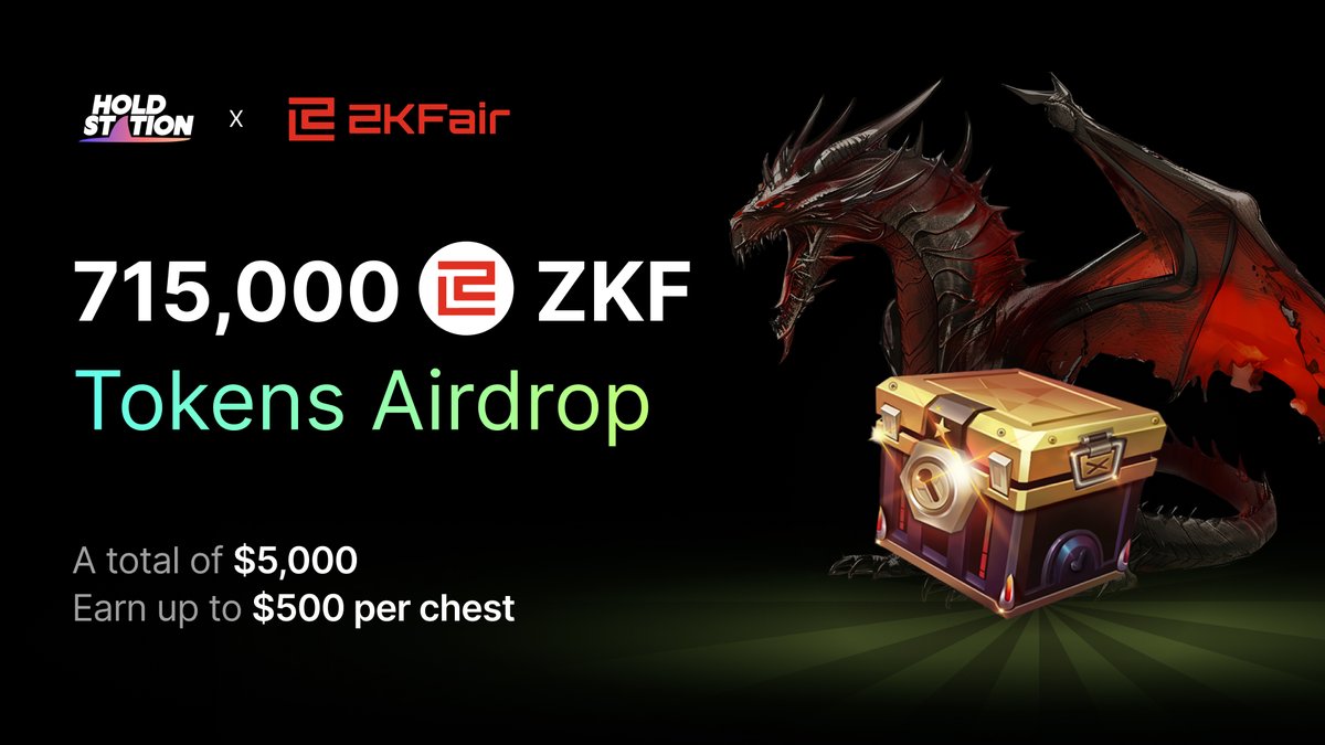 📢 Calling all #ZKFair champions! #Holdstation has teamed up with @zkfcommunity for an exclusive event! We're dropping a massive 715,000 $ZKF randomly into our Treasure Chests! ZKFair's story began with fairness at its core, and now it's YOUR chance to unlock a piece of their