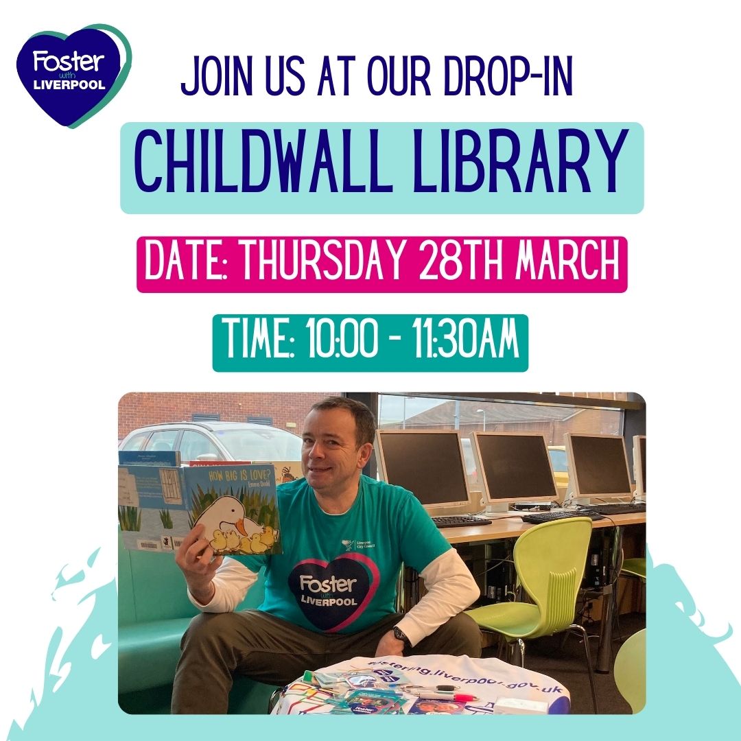 Tomorrow we will be at Childwall Library 10:00-11:30am!😊 Join us for an informal chat and hear about foster carer Phil's experiences fostering. Find out what the process is like and how we will support you on your fostering journey❤️ 🔗 bit.ly/43jCMZR @Liverpoollib