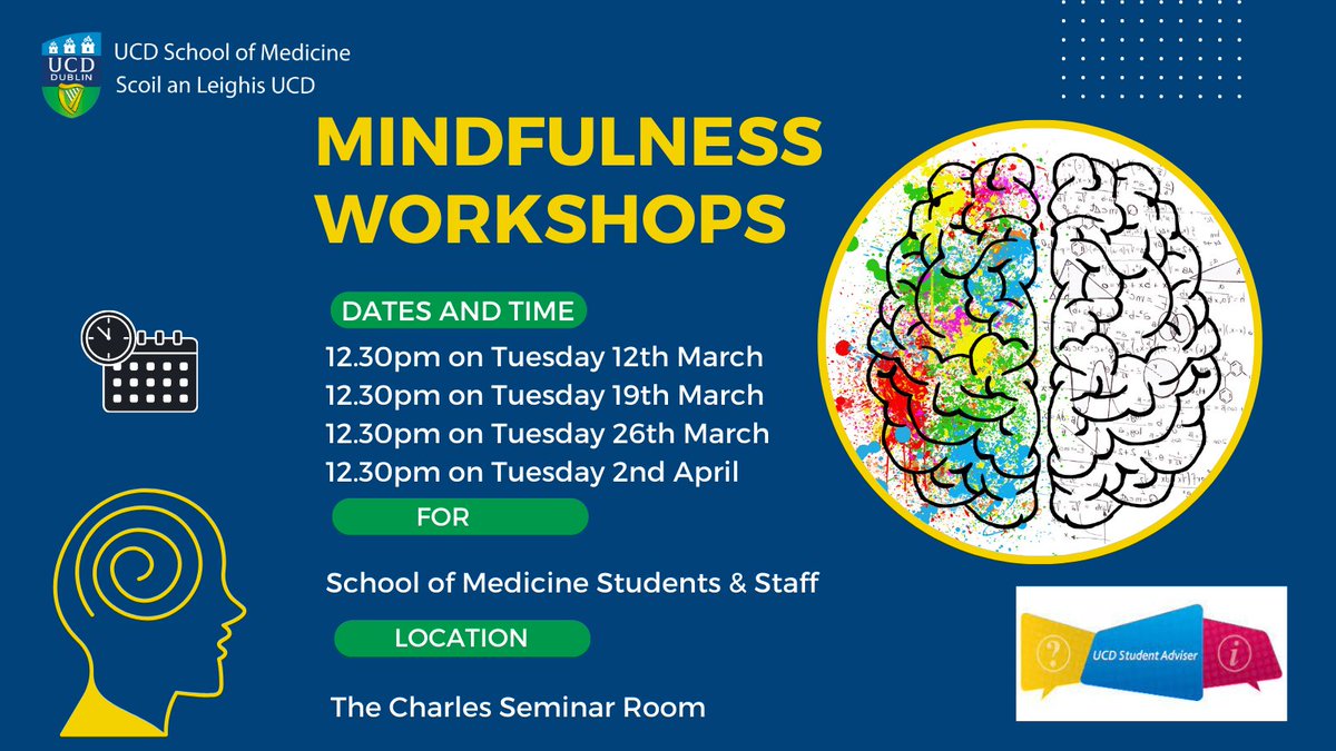 Join us next Tuesday, 2nd April, at 12:30 for a FREE Mindfulness Workshop in The Charles Seminar Room. Open to all School of Medicine students and staff.