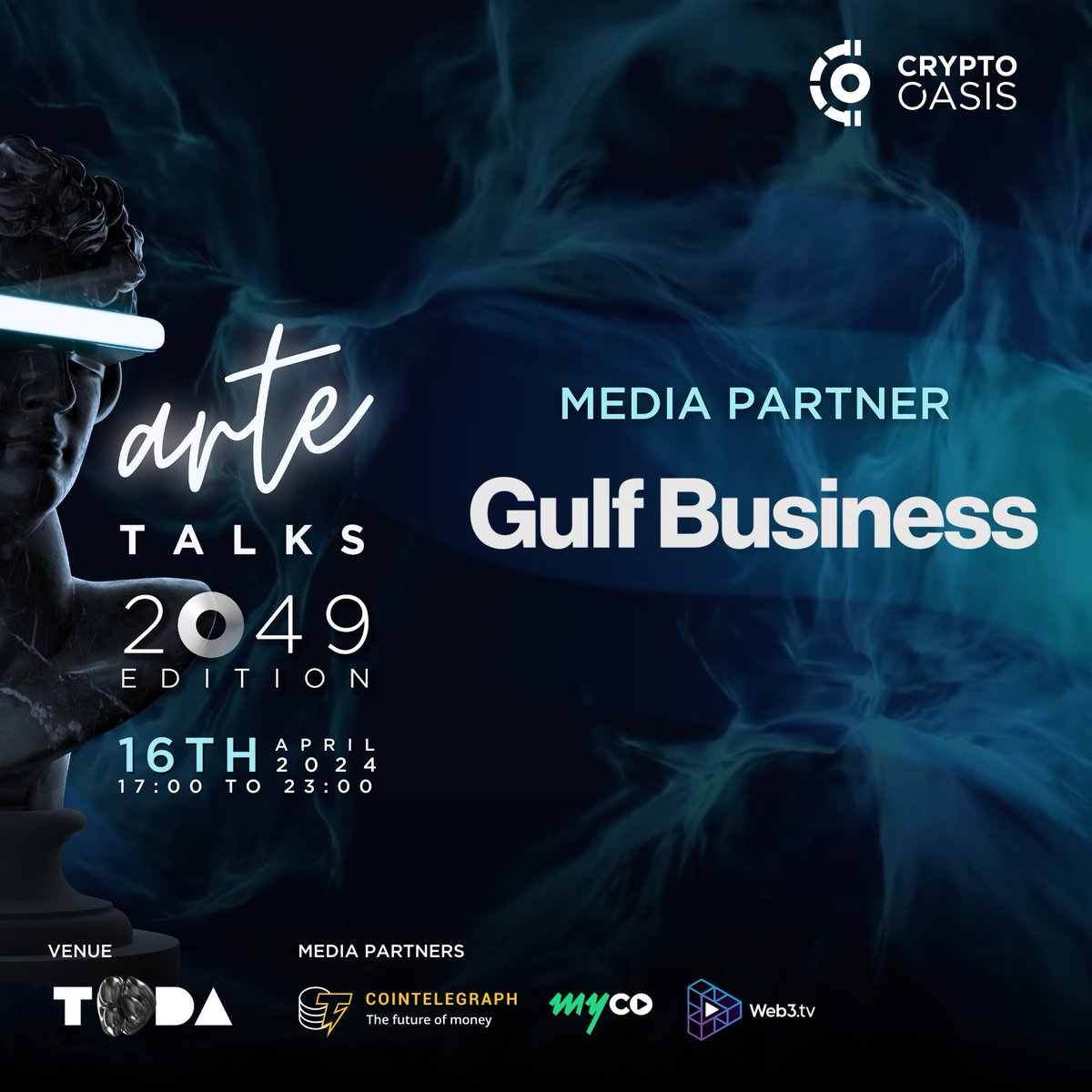We are thrilled to announce @GulfBusiness as the Media Partner for the upcoming arte Talks 2049 edition!

Join us for an exciting exploration of Web3, the metaverse, and crypto!

📅Tue, April 16th
📍@TODADXB
🎟️t.ly/cDh8v

Learn more: t.ly/oEmLv